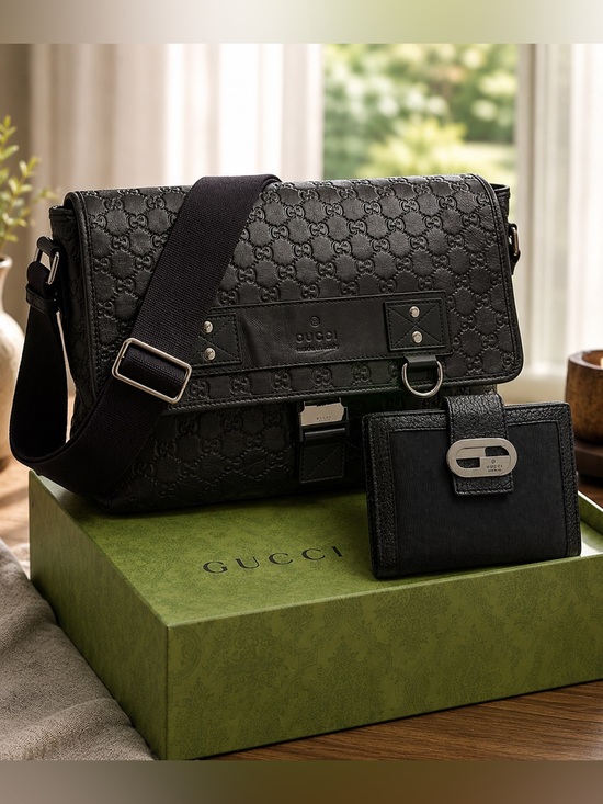 Gucci Other - Gucci Black Messenger Bag with Gucci Wallet and Gucci Box!!